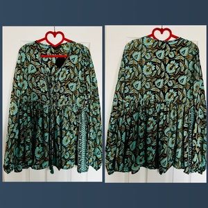 Karma Highway Teal Paisley Blouse, NWT